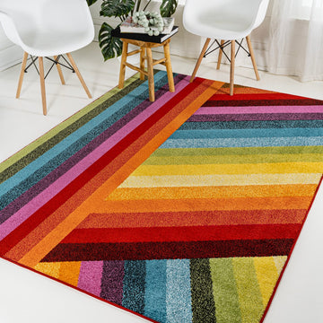 Retro Rainbow Contemporary Stripe Area Rug